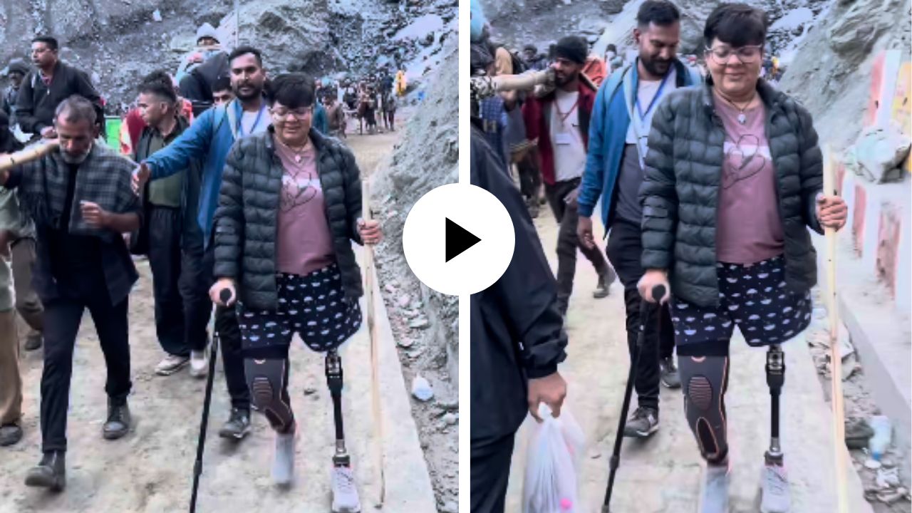 पाय गमावले, पण श्रद्धा नाही! कृत्रिम पायांच्या आधाराने महिलेने पूर्ण केली अमरनाथ यात्रा; Video Viral