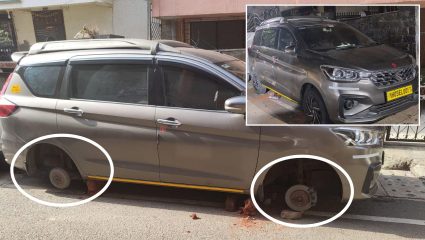 Navarashtra Impact : नवराष्ट्रच्या बातमीचा धसका! चोरीला गेलेले कारचे तीन टायर अवघ्या २४ तासांत पुन्हा जागेवर