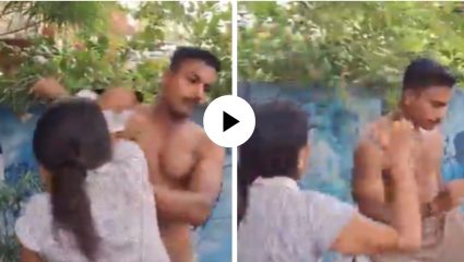 कॉलर पकडली, शर्ट फाडला… मेरठच्या रस्त्यावर पत्नीने पतीची काढली इज्जत; Video Viral