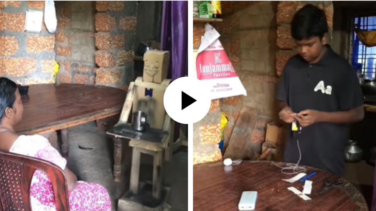 आईसाठी मुलाचा अनोखा चमत्कार, कचऱ्यापासून घरकामासाठी तयार केले रोबोट; Video Viral