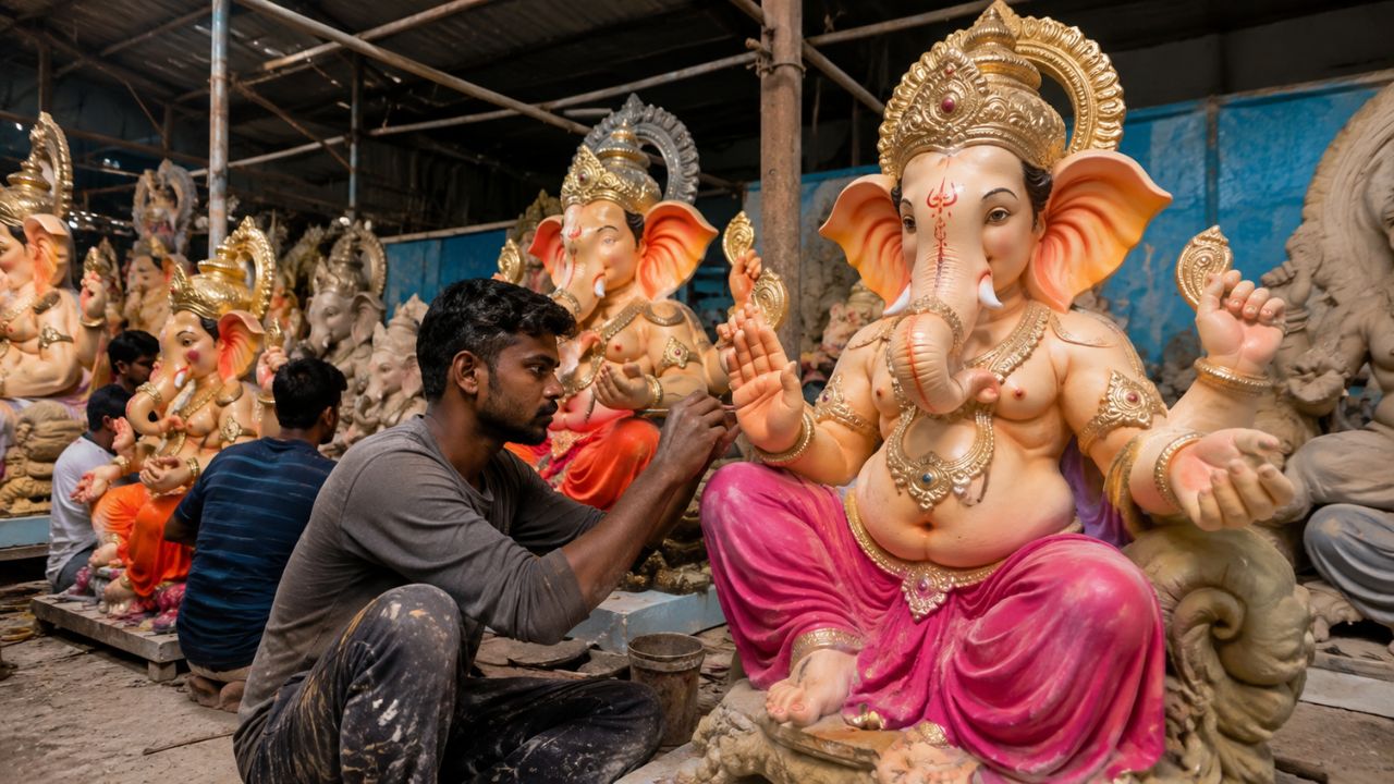 Navi Mumbai: नवी मुंबईत गणेशोत्सवाची लगबग; शाडूच्या गणेशमूर्ती १२ ते १५ टक्क्यांनी महाग