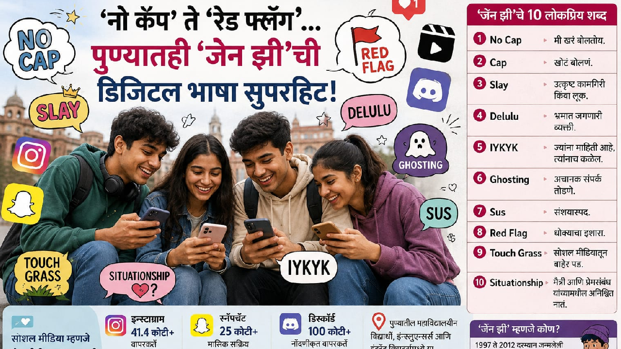 ‘नो कॅप’ ते ‘रेड फ्लॅग’… पुण्यातही ‘जेन झी’ची डिजिटल भाषा सुपरहिट; कॉलेजच्या तरुणांच्या संवादात…