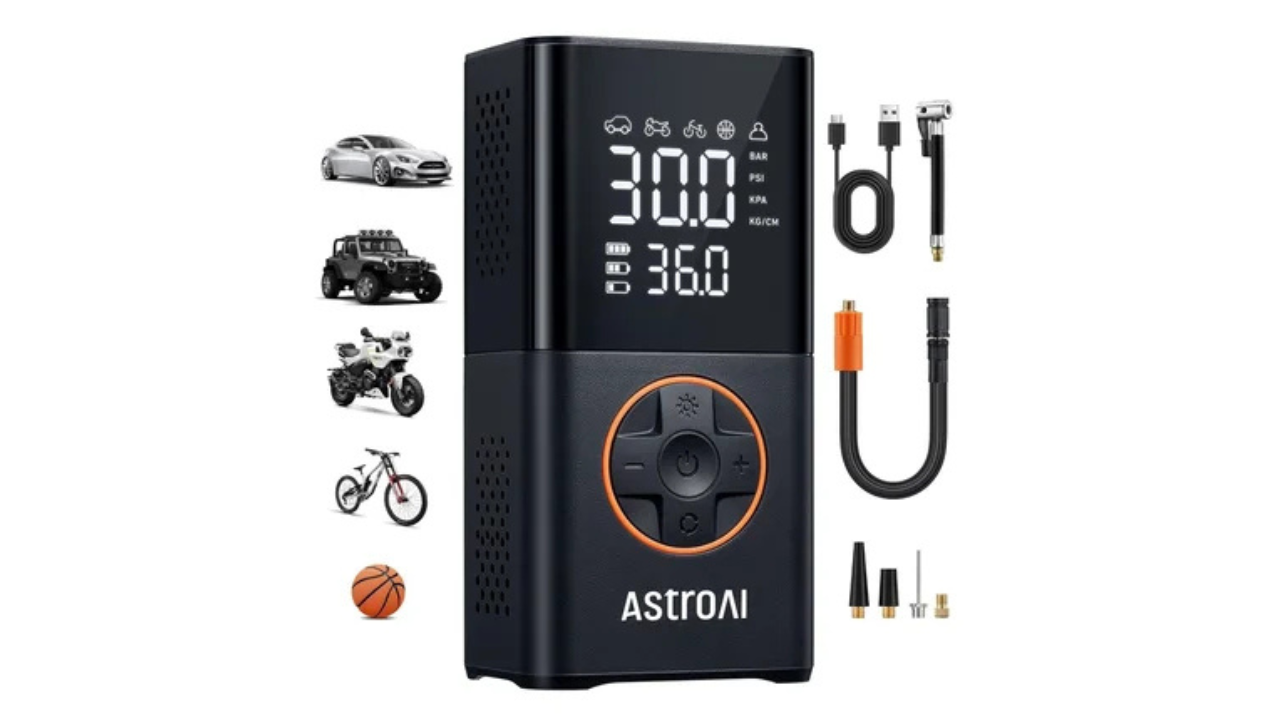 अॅस्ट्रोएआय एल७ टायर इन्फ्लेटर (AstroAI L7 Tire Inflator) टायरमधील हवा कमी झाल्यास हा पोर्टेबल एअर कॉम्प्रेसर अत्यंत उपयुक्त ठरतो. यामध्ये हवी असलेली हवा सेट करता येते आणि तितकी हवा भरल्यावर हे डिव्हाइस आपोआप बंद होते. हे डिव्हाइस वजनाने हलके असून यात दिलेली इन-बिल्ट एलईडी लाइट रात्रीच्या वेळी टायर दुरुस्त करताना मदतीची ठरते.