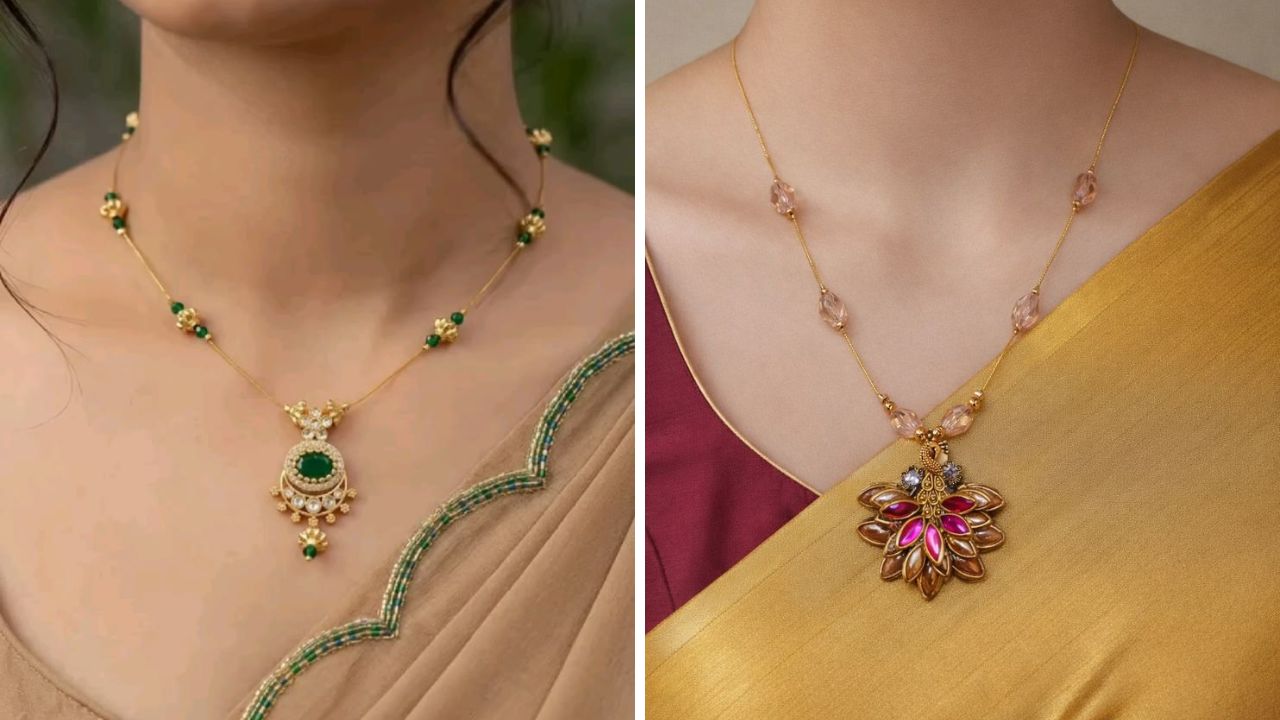 गळ्यात भरगच्च दागिने नको असल्यास या डिझाईनचे सुंदर इनव्हिजिबल नेकलेस परिधान करू शकता. यामध्ये वेगवेगळे पेंडेंट सुद्धा उपलब्ध आहेत. 