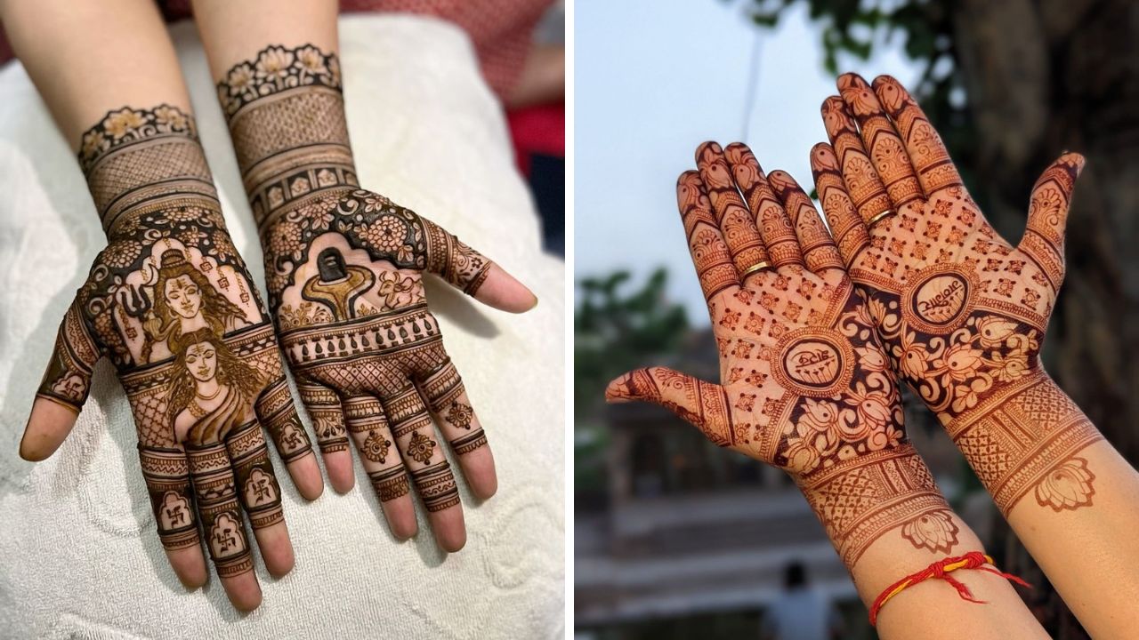 मंगळागौरीच्या दिवशी देवी पार्वतीची पूजा करून वैवाहिक जीवनात सुख, सौख्य आणि दीर्घायुष्याची प्रार्थना केली जाते. त्यामुळे हातांवर तुम्ही शिव आणि पार्वतीची प्रतिकृती काढू शकता. 