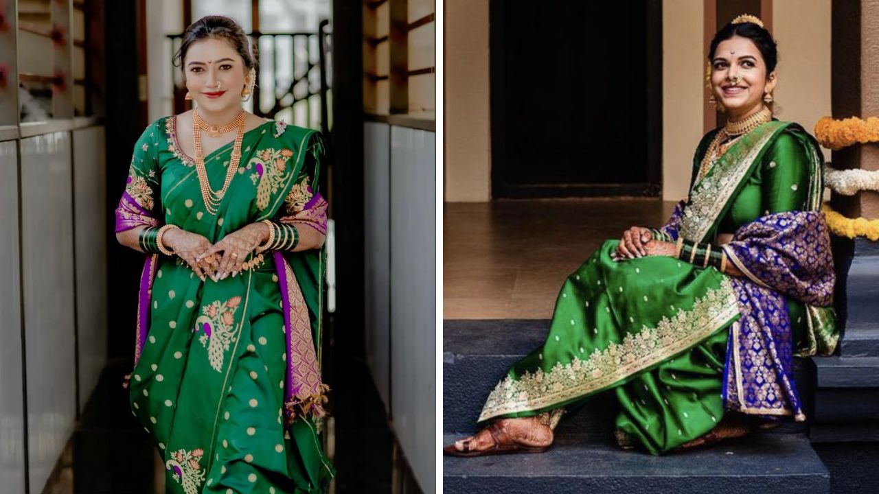 श्रावण महिन्यात प्रामुख्याने हिरव्या रंगाची साडी नेसण्यास जास्त प्राधान्य दिले जाते. हिरवा रंग कोणत्याही स्किनटोनवर उठावदार दिसतो. त्यामुळे पैठणी किंवा कांजीवरम सिल्कमधील नऊवारी साडी तुम्ही खरेदी करू शकता.