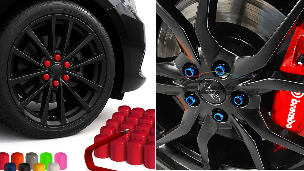 कलर्ड व्हील नट्स आणि बोल्ट्स (Colored Lug Nuts) चाकांच्या बोल्ट्ससाठी लाल, निळा किंवा गोल्डन रंगाचे नट्स वापरल्यास अलोय व्हील्सचे सौंदर्य अधिक खुलून दिसते.