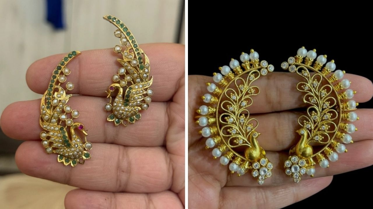 मोर-पिंपळपान डिझाईनचे मोगरा इअरकफ कौटुंबिक कार्यक्रमात सिल्क किंवा चंदेरी साडीवर परिधान केल्यास लुक स्टायलिश आणि हटके दिसेल.