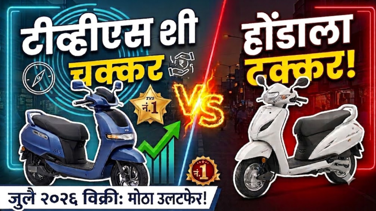 TVS ने Honda ला टाकले मागे! जुलै २०२६ मध्ये स्कूटर विक्रीत प्रथमच घडला हा विक्रम!