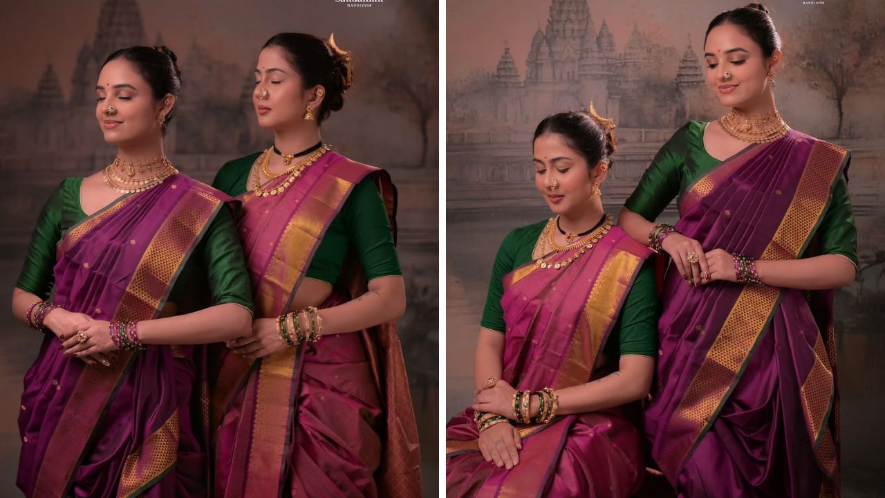 टिपिकल मराठमोळा लुक हवा असेल तर जांभळ्या रंगातील विविध शेड्स तुम्ही खरेदी करू शकता. जांभळ्या रंगात विविध पर्याय उपलब्ध आहेत.