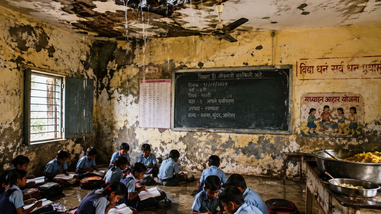 जीर्ण इमारतीत ३११ विद्यार्थ्यांच्या जीवाशी खेळ! छताची गळती, पोषण आहाराचा तुटवडा; लिपिकाचे पद २० वर्षांपासून रिक्त