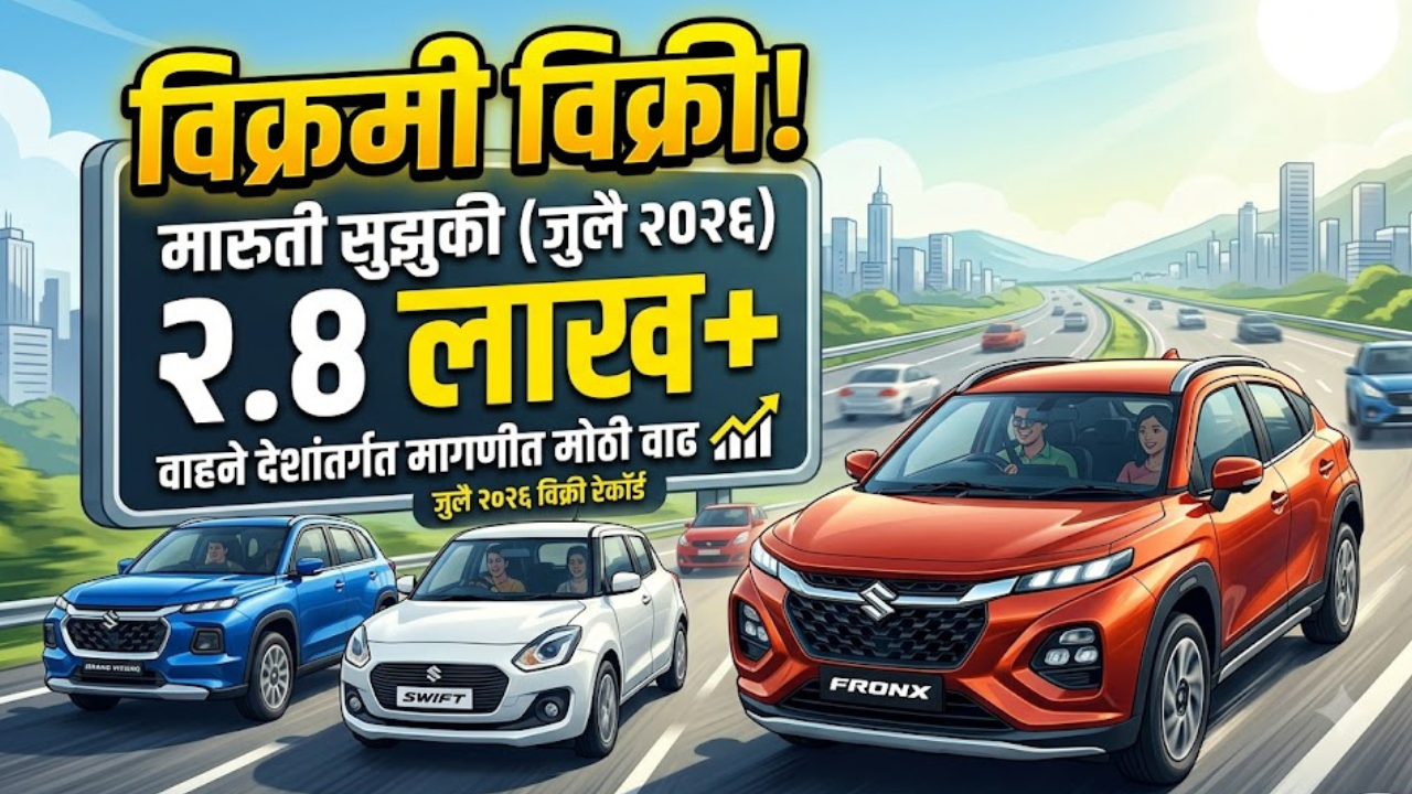 जुलै २०२६ मध्ये मारुती सुझुकीची विक्रमी कामगिरी; २.४ लाख वाहनांची विक्री, देशांतर्गत मागणीत मोठी वाढ