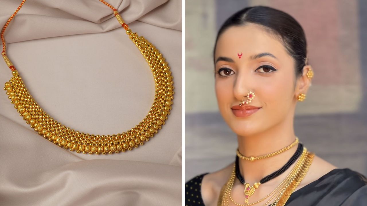 पारंपरिक दागिन्यांमधील पहिला दागिना म्हणजे ठुशी. कोणत्याही सहावारी किंवा नऊवारी साडीवर ठुशी दागिना अतिशय उठावदार दिसतो. गळ्याभोवती घातलेला नाजूक दागिना संपूर्ण लुकची शोभा वाढवतो. 
