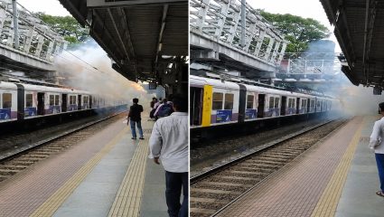 Mumbai Local: मुंबई लोकलला पुन्हा ब्रेक! मुलुंडमध्ये ओव्हरहेड वायरवर साहित्य पडून आग; १५ ते २० मिनिटांचा विलंब