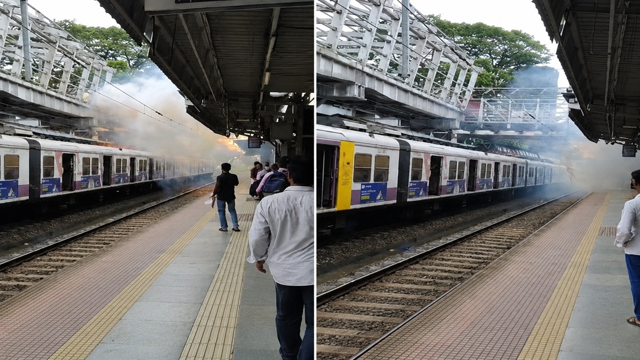 Mumbai Local: मुंबई लोकलला पुन्हा ब्रेक! मुलुंडमध्ये ओव्हरहेड वायरवर साहित्य पडून आग; १५ ते २० मिनिटांचा विलंब