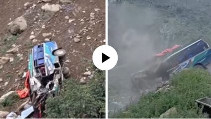 अचानक डोंगराचा कडा कोसळला अन् बसवर आदळला भलामोठा दगड; VIDEO पाहून अंगावर शहारे येतील
