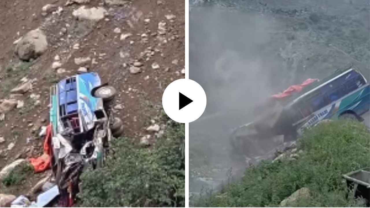 अचानक डोंगराचा कडा कोसळला अन् बसवर आदळला भलामोठा दगड; VIDEO पाहून अंगावर शहारे येतील