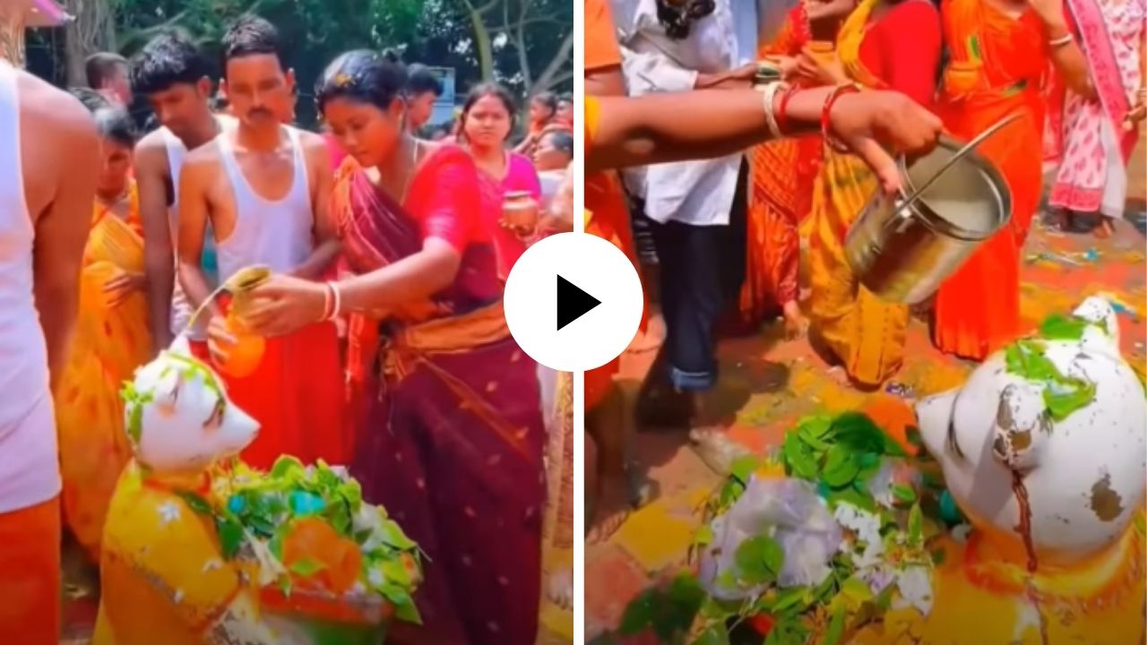 भक्ती की अंधश्रद्धा? कचऱ्याच्या डब्यालाच मानले देव; जल अर्पण करून लावला टिळक; Video Viral