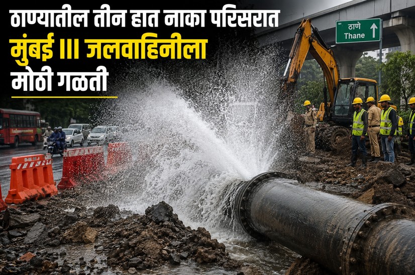 Thane Water leakage :- ठाण्यातील तीन हात नाका परिसरात मुंबई III जलवाहिनीला मोठी गळती.