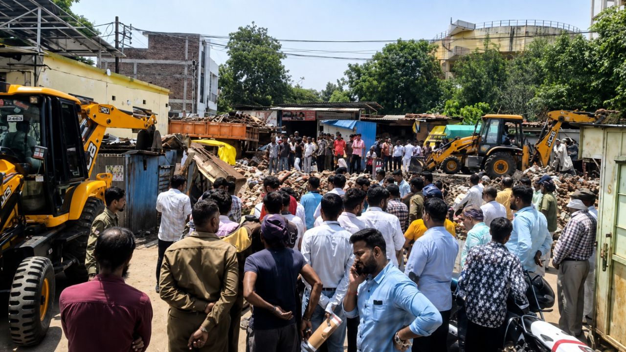 अतिक्रमण हटाव मोहिमेला वाशिम शहरात सुरुवात; पहिल्याच दिवशी अनधिकृत बांधकामांवर जेसीबी