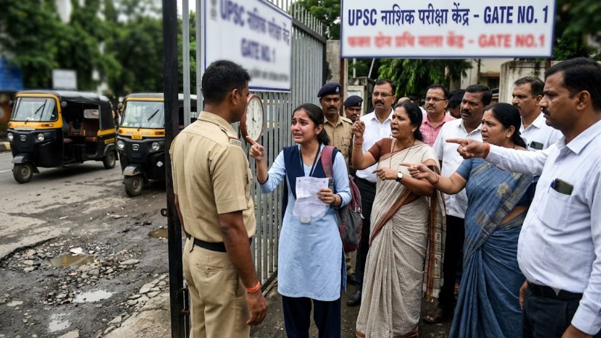 Nashik News: ‘फक्त दोन मिनिटे झाली, आत जाऊ द्या’; नाशिकच्या खड्ड्यांचा विद्यार्थ्यांना फटका, UPSC केंद्राबाहेर पालकांचा संताप