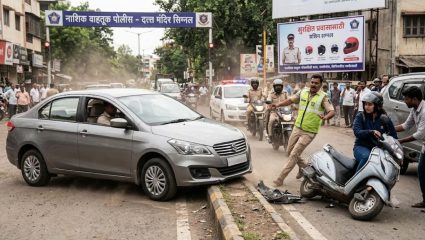 Nashik Crime: सिग्नल तोडून महिला दुचाकीस्वाराला धडक; पोलिसाच्या अंगावर कार घालण्याचा प्रयत्न अन्…