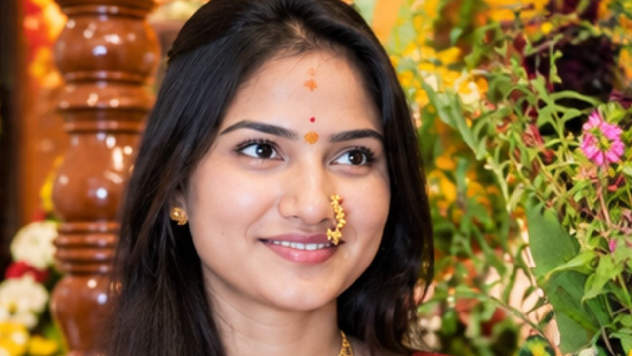 या लुकमध्ये सगळ्यात जास्त लक्ष जातंय ते तिच्या मंगळसूत्राकडे. तिने घातलेलं मंगळसूत्र एकदम वेगळ्या डिझाईनचं आहे. पारंपरिक पण नाजूक. साडीवर ते एकदम उठून दिसतंय. लोक तिच्या मंगळसूत्राच्या डिझाईनबद्दलच जास्त बोलत आहेत.