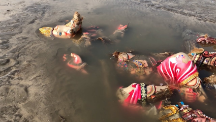 Vasai Ganeshotsav News : विसर्जन व्यवस्थापनावर प्रश्नचिन्ह; किनाऱ्यावर गणेशमूर्तींची विटंबना, पालिका- पोलिसांची धावपळ
