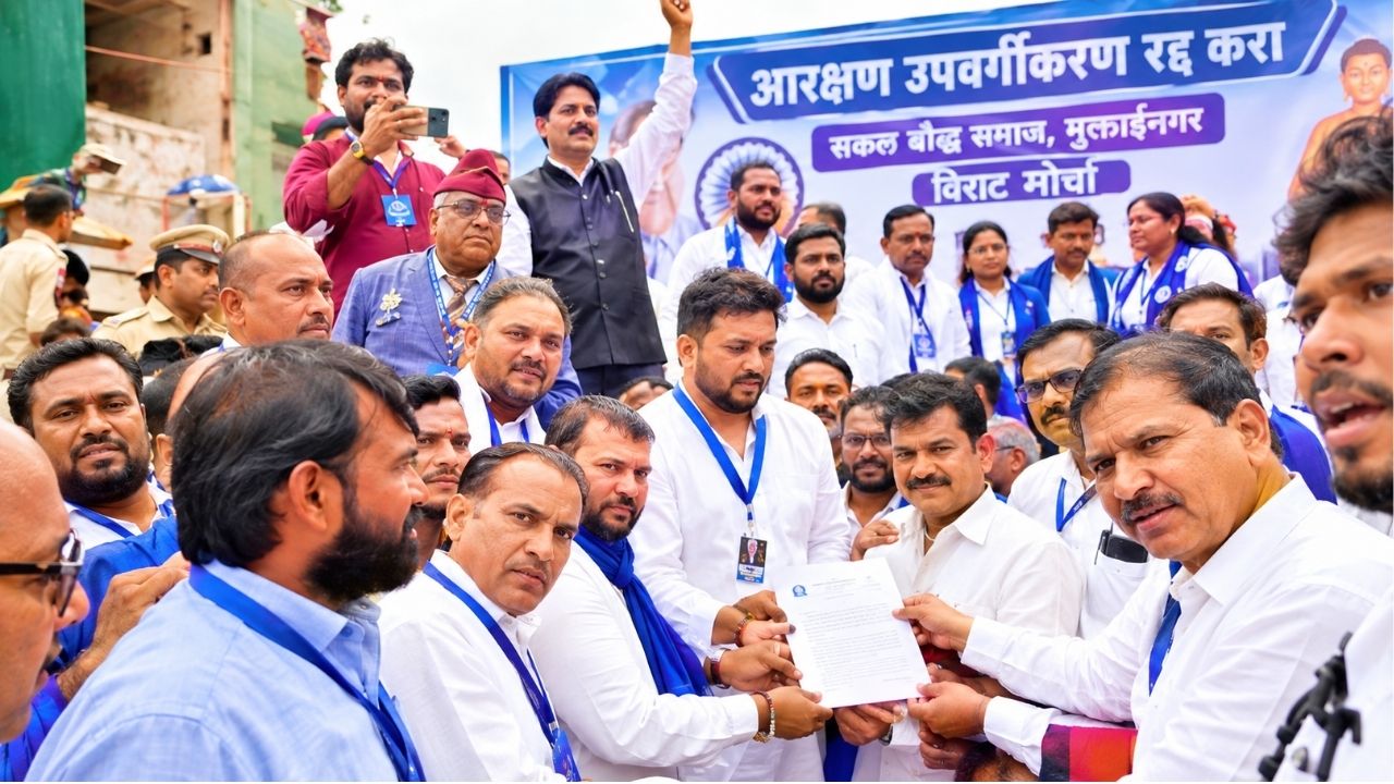 Jalgaon News: उपवर्गीकरणाविरोधात मुक्ताईनगरात ‘एल्गार’! सकल बौद्ध समाजाचा विराट मोर्चा