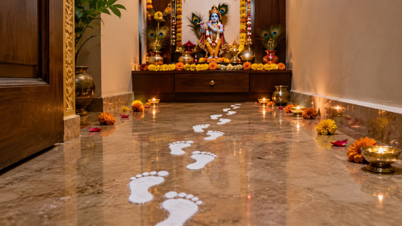 Janmashtami 2026: जन्माष्टमीच्या दिवशी घरात श्रीकृष्णाच्या पावलांचे ठसे का काढले जातात? जाणून घ्या कारण