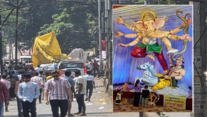 Kolhapur Ganesh Visarjan: विद्युत तारेला स्पर्श अन् क्षणात 21 फुटी गणेशमूर्ती कोसळली; कोल्हापुरात विसर्जन मिरवणुकीला गालबोट