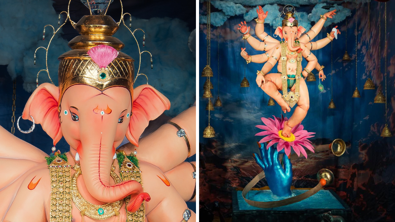 दरवर्षी भव्य देखावे आणि मंदिरांच्या प्रतिकृतीसाठी हा बाप्पा ओळखला जातो. या वर्षी हा बाप्पा अष्टभुजा स्वरूपात दिसतोय