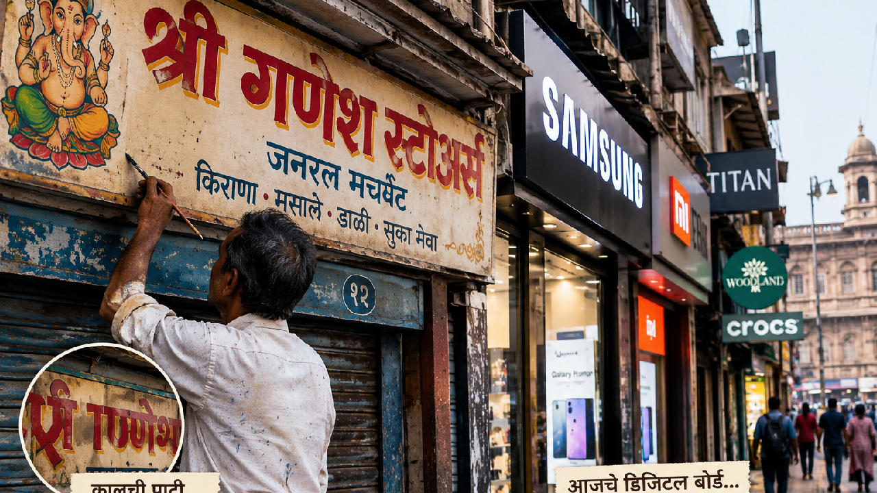 Digital Board: कधीकाळी ब्रशच्या फटकाऱ्यांतून सजायची दुकानाची पाटी; आता डिजिटल बोर्डांनी घेतली जागा