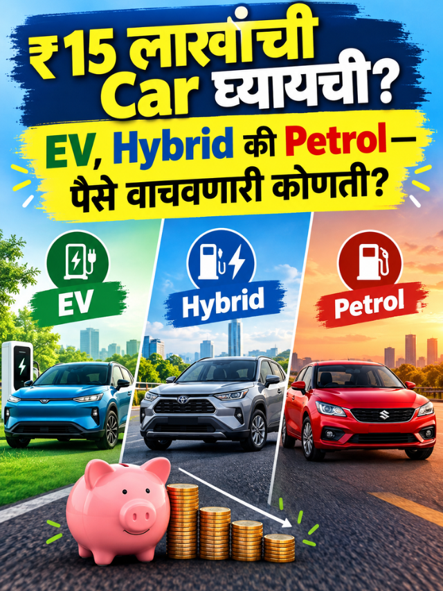 ₹15 लाखांची Car घ्यायची? EV, Hybrid की Petrol—पैसे वाचवणारी कोणती?