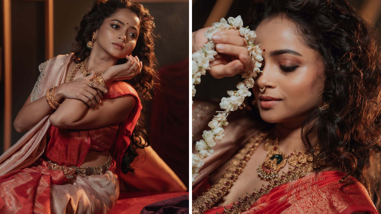 काजळ, लायनर, परफेक्ट ग्लिटर आयशॅडो कॉम्बिनेशन आणि फाऊंडेशन, कॉन्ट्यूर, पुसटशी लाल लिपस्टिक असा तिने आपला लुक पूर्ण केलाय