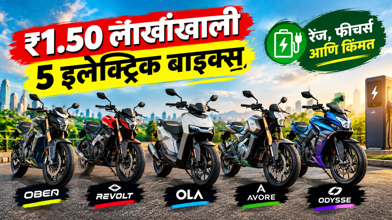 ₹1.50 लाखांच्या बजेटमध्ये 5 इलेक्ट्रिक बाइक्स! रेंजपासून फीचर्सपर्यंत जाणून घ्या