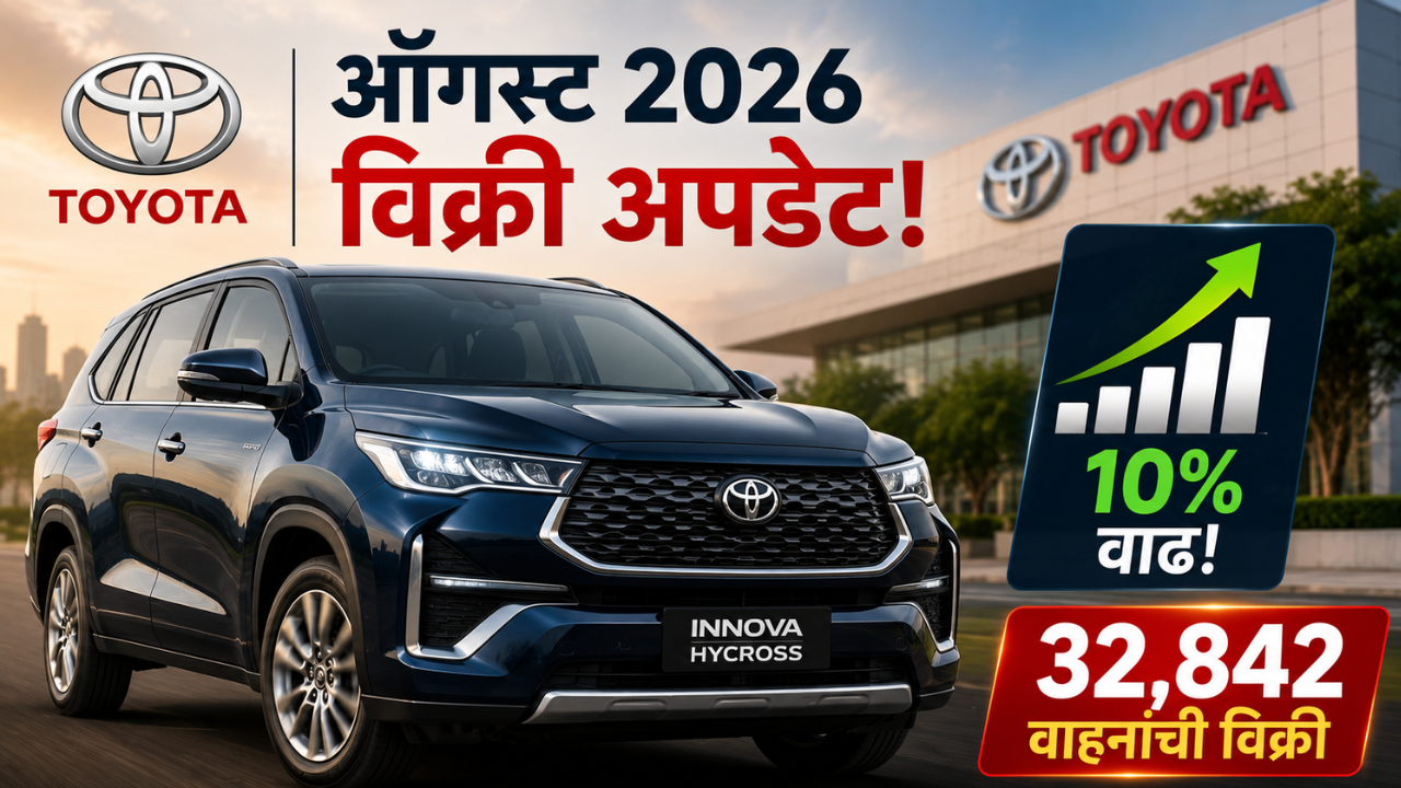 Toyota August 2026 Sales: टोयोटा किर्लोस्करची ऑगस्ट २०२६ मध्ये ३२,८४२ वाहनांची विक्री; जानेवारी ते ऑगस्ट दरम्यान १०% वाढ