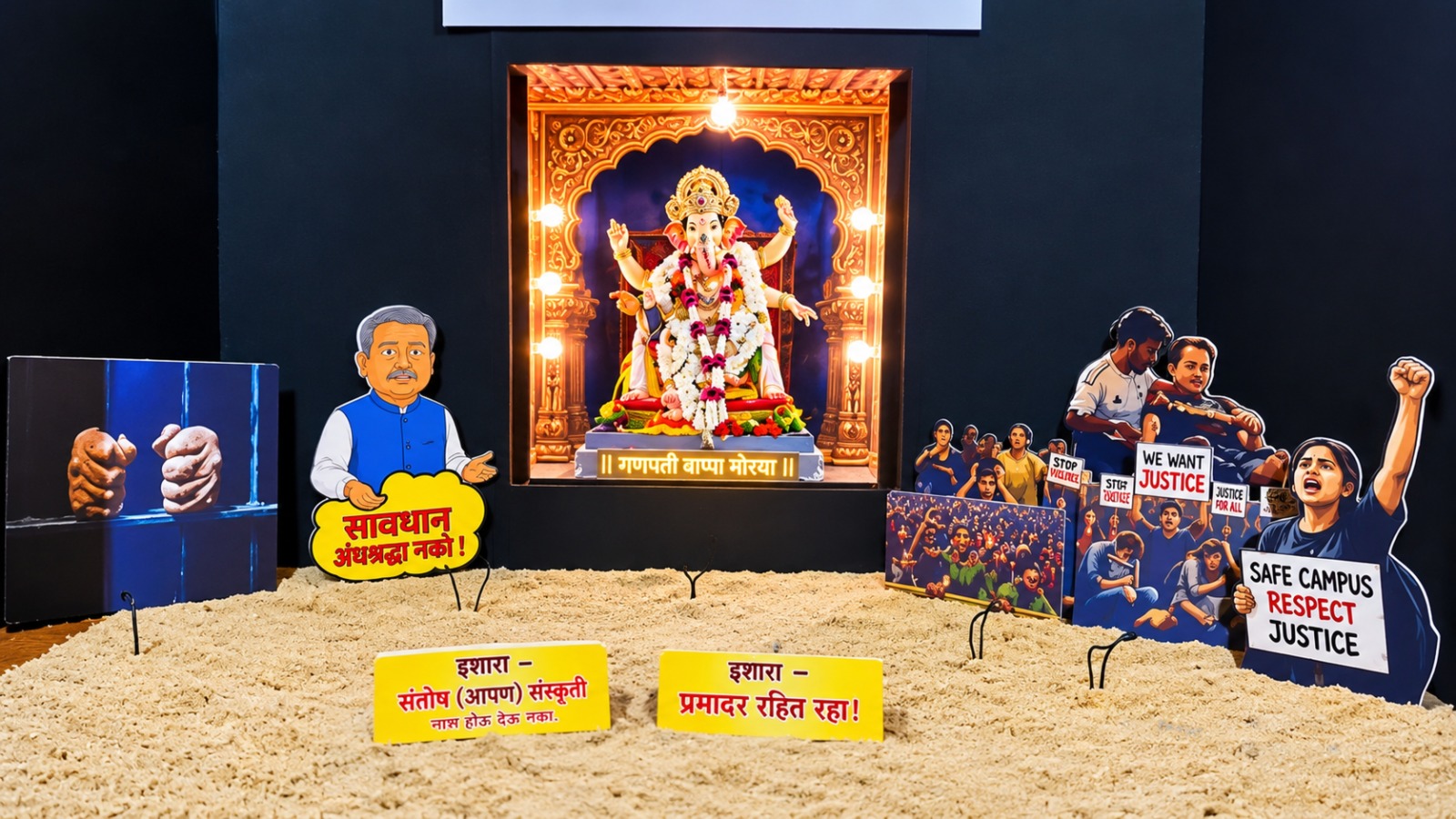 Ganesh Festival : शिक्षणातील गैरप्रकारांवर बाप्पाच्या देखाव्यातून प्रहार; ‘NEET पेपरफुटी’वर नेतिवलीच्या राजाकडून जनजागृती