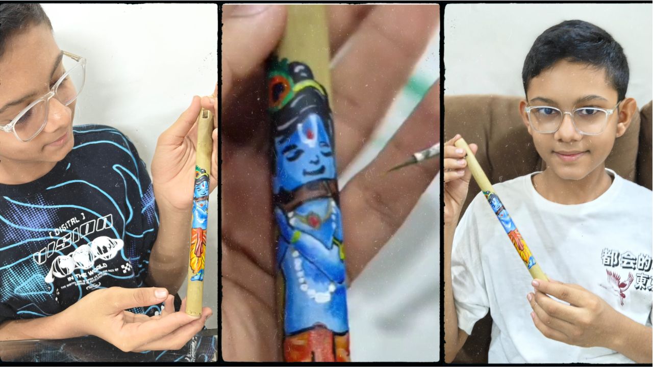 Gokulashtami 2026: कला अन् कृष्णभक्तीचा सुंदर संगम; वसईच्या कलाकाराने बासरीवर रेखाटले श्रीकृष्ण