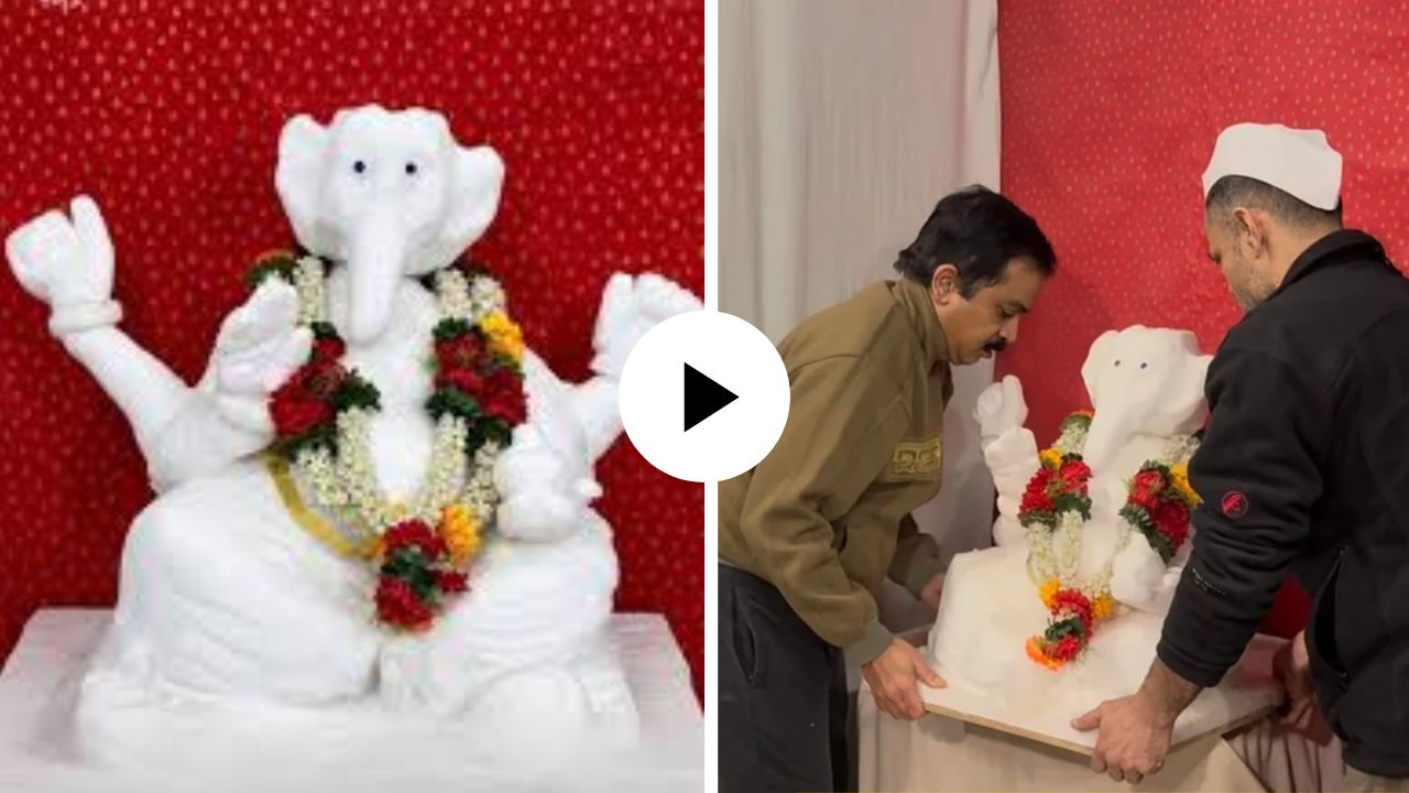 ‘घरापासून १५ हजार किमी दूर…’ अंटार्क्टिकात बर्फापासून साकारली बाप्पांची मूर्ती; Video Viral