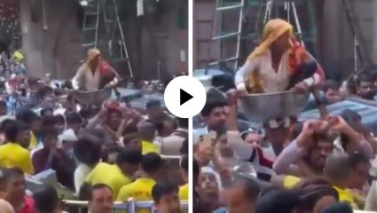 कलियुगातील ‘श्रावणबाळ’! आईला घमेल्यात बसवून अन् डोक्यावर उचलून पोहोचला बांके बिहारीच्या दरबारी; Video Viral