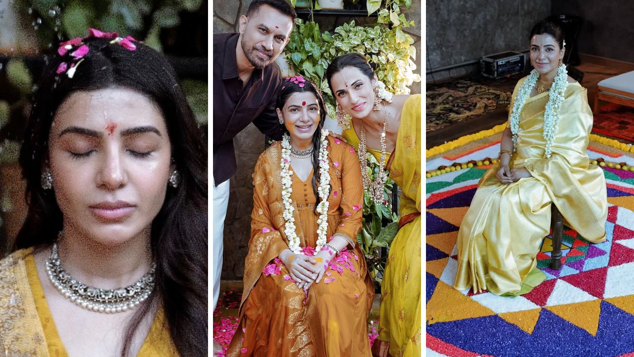 Samantha Ruth Prabhu: हळदीच्या रंगात न्हाऊन निघाली समंथा; थाटात पार पडलं पारंपरिक डोहाळे जेवण, राज निदिमोरूसोबतचा खास क्षण चर्चेत