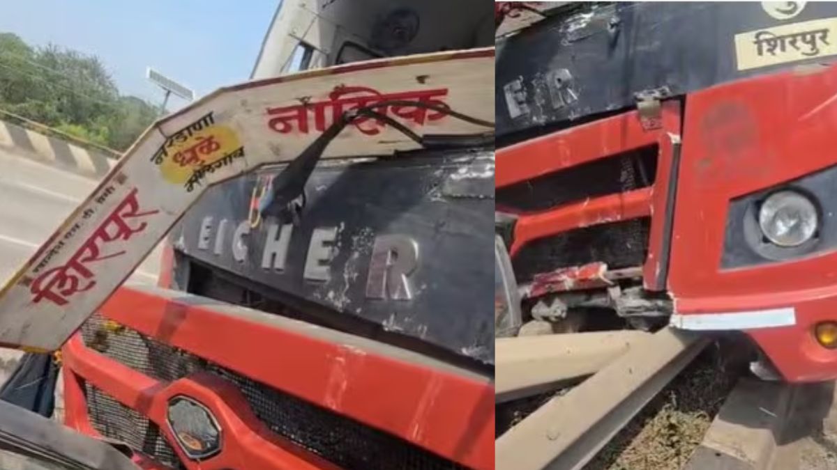 Accident News: पुलावर अचानक बसचे नियंत्रण सुटले, पोल उडवत डिव्हायडरवर धडकली; ओझर-पिंपळगाव महामार्गावर अनेक प्रवासी जखमी