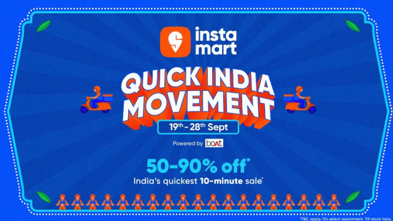 बंपर ऑफर… इन्स्टामार्टवर Quick India Movement सेल सुरू! आयफोन, लॅपटॉप ते दैनंदिन वस्तूंवर 50 ते 90% पर्यंत मिळणार सूट