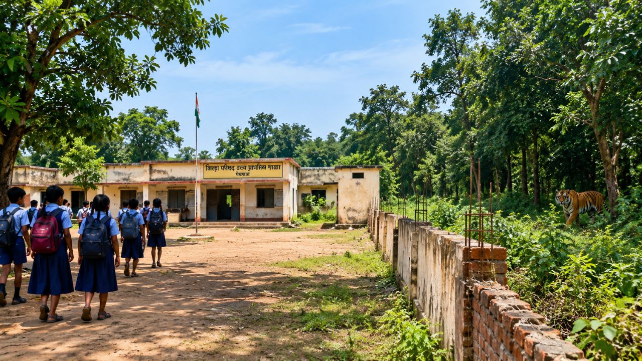Chandrapur News: शाळेला लागून जंगल, संरक्षण भिंत चार वर्षांपासून अपूर्ण; विद्यार्थ्यांच्या सुरक्षेचा प्रश्न ऐरणीवर
