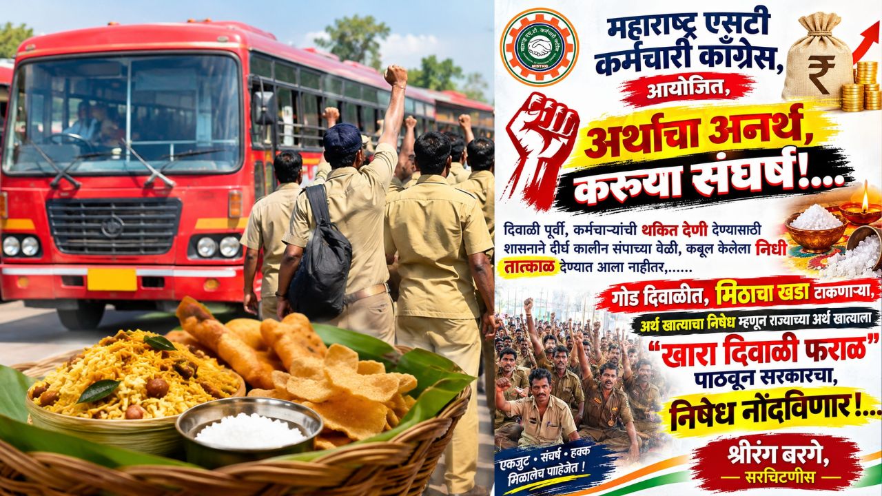 MSRTC employees: एसटी कर्मचाऱ्यांच्या मागण्यांकडे दुर्लक्ष? मुख्यमंत्र्यांना ‘खारा दिवाळी फराळ’ पाठवण्याचा संघटनेचा इशारा