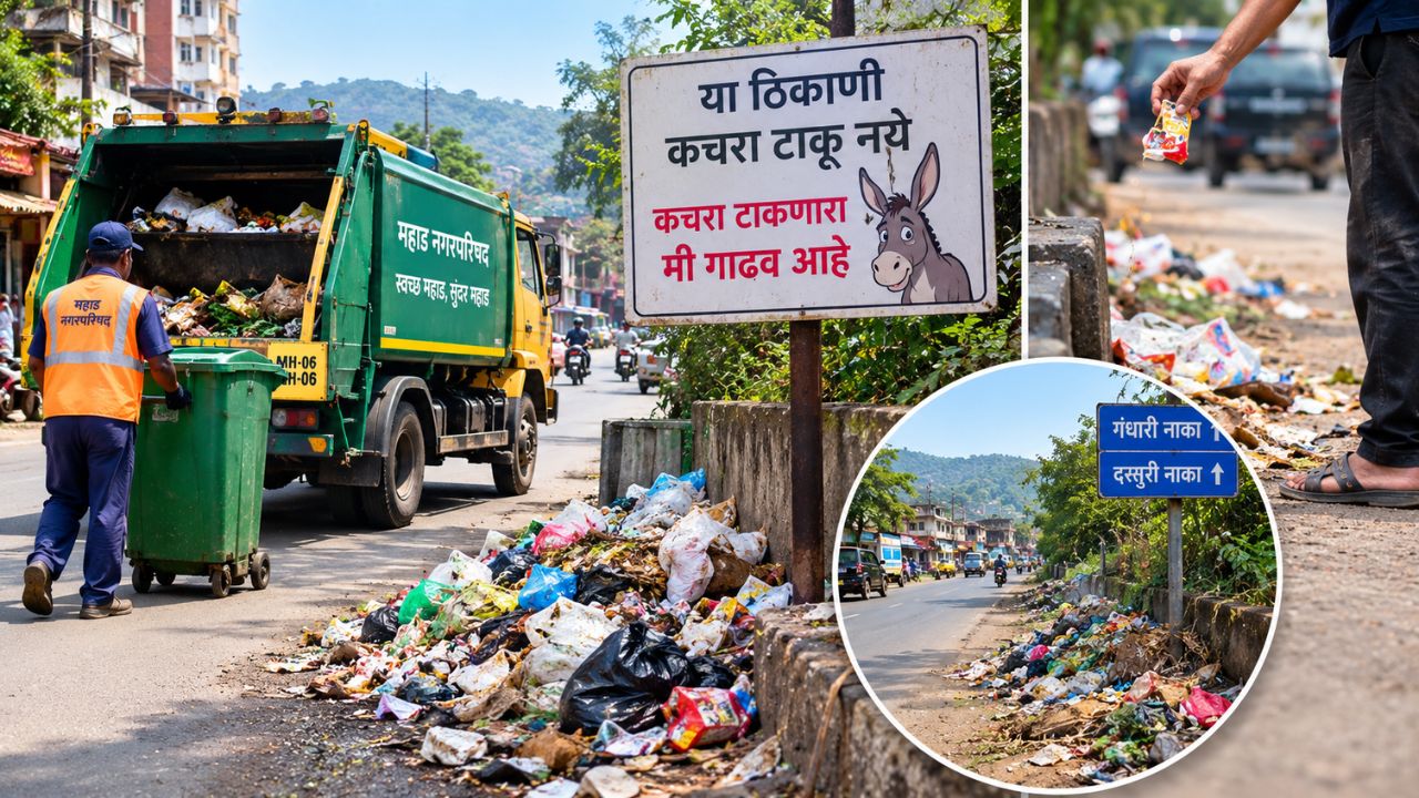 Raigad News: घंटागाड्या फिरतात, तरीही रस्त्यांवर कचऱ्याचे ढीग; महाडमध्ये दुर्गंधीने नागरिक हैराण