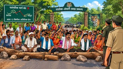Chandrapur News: ताडोबातील पारंपरिक रस्ता बंद केल्याने ग्रामस्थ संतप्त; पारंपरिक रस्ता सुरू करण्यासाठी वन विभागाविरोधात आंदोलन