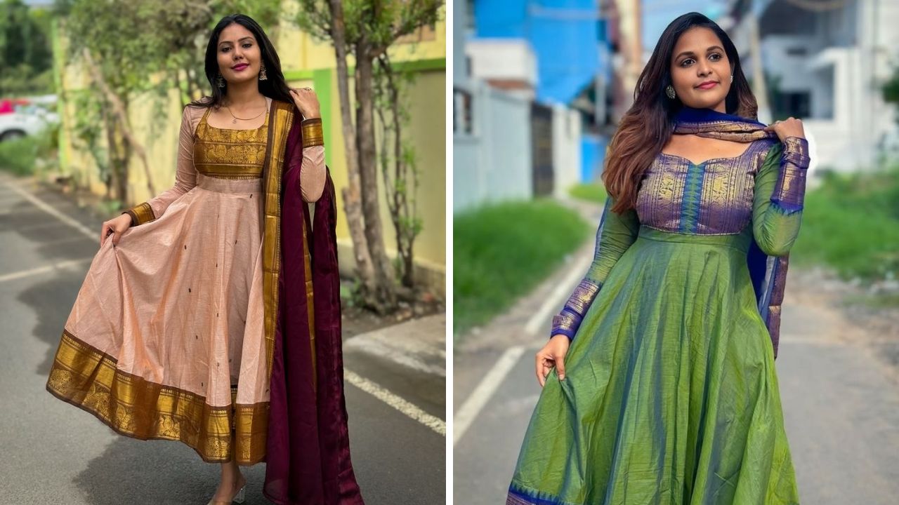 इरकल साडीचा वापर करुन अनारकली ड्रेस शिवून घेऊ शकता. रंगीबेरंगी इरकल कापड कोणत्याही त्वचेच्या रंगावर उठावदार दिसेल. अनारकली ड्रेस शिवताना साडीची बाॅर्डर हातांना लावावी. 