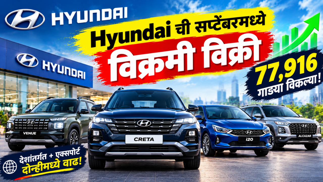 Hyundai चा नवा विक्रम! एका महिन्यात 77,916 वाहनांची विक्री, एक्सपोर्टमध्येही जोरदार वाढ